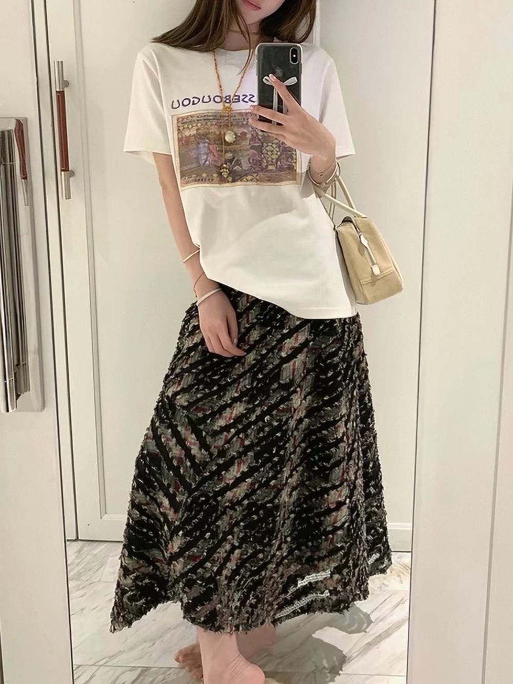 Boutique Textured Black & Multicolor
patterned Maxi skirt